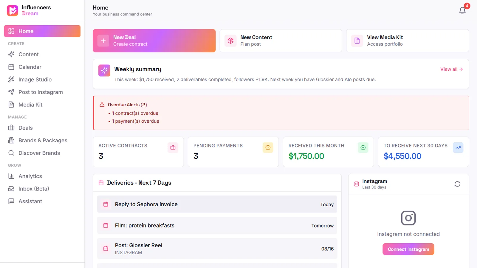 Influencer's Dream interface